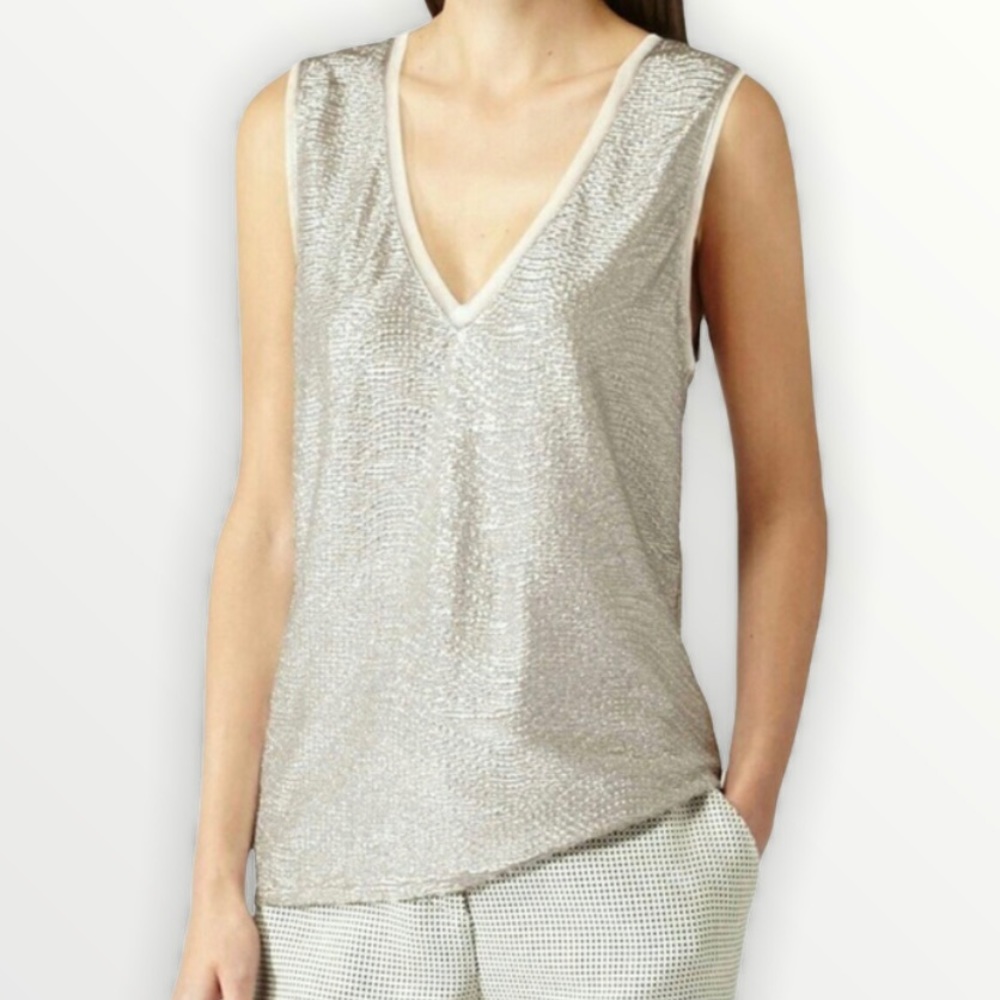REISS Ona Metallic V-neck Sleeveless Top Size XS